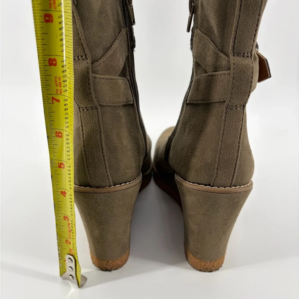 ZODIAC Women's Ina Wedge Buckle Ankle Bootie Olive Green Microfiber 9.5‎ M